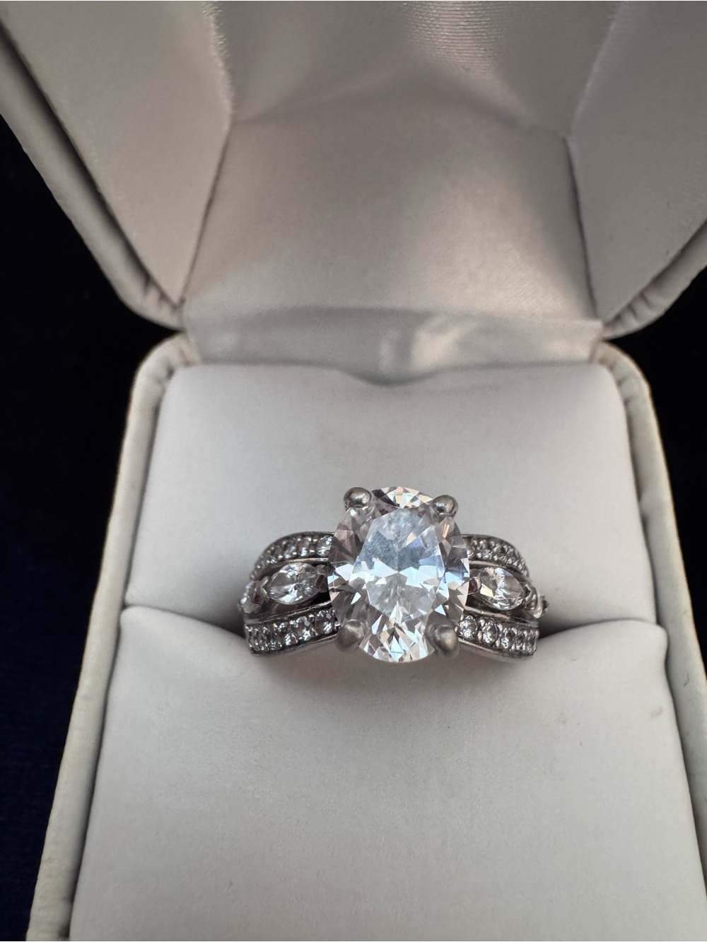 White Crystal Oval Solitaire Ring